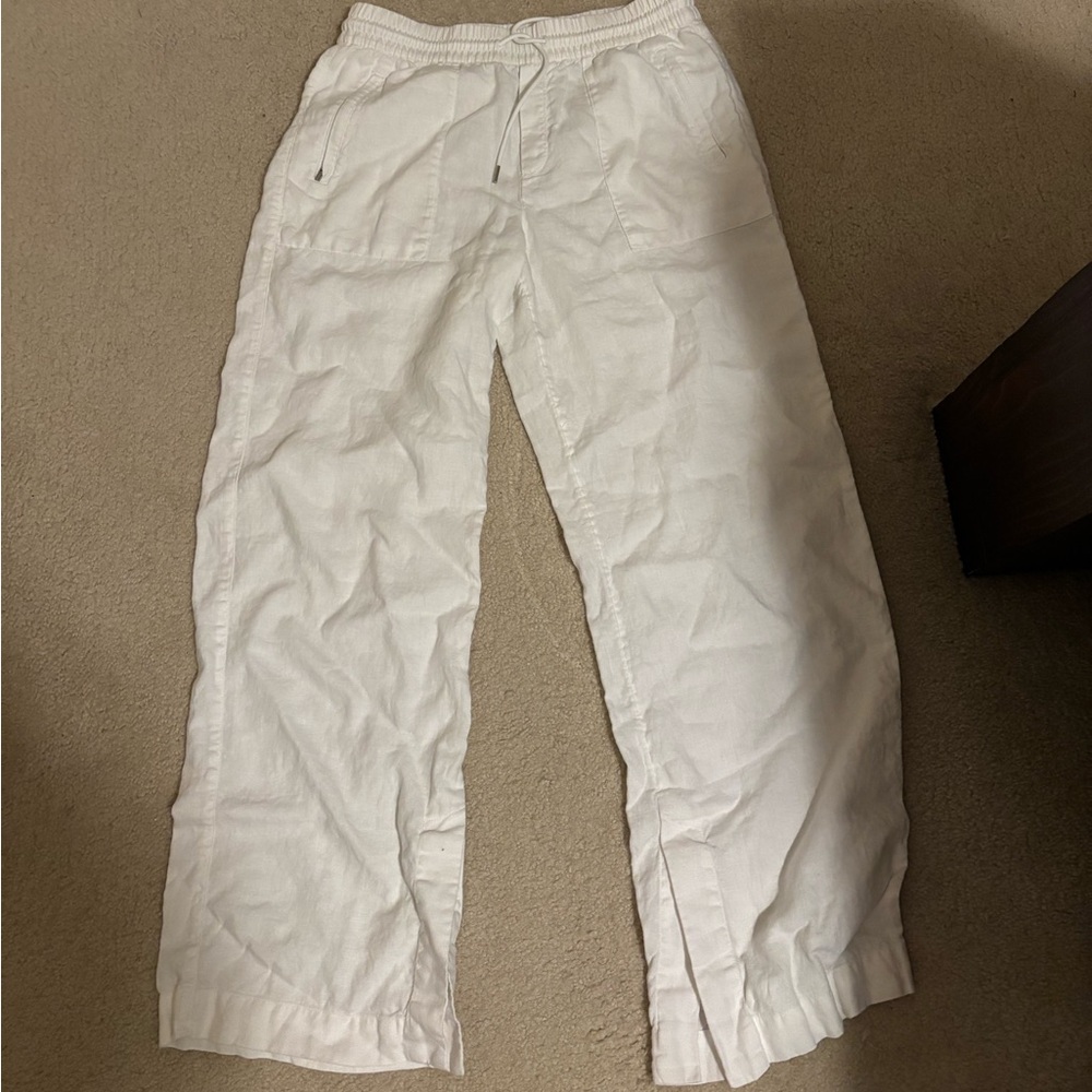 Athleta White Linen-Blend Wide Leg Drawstring Pants M-Tall